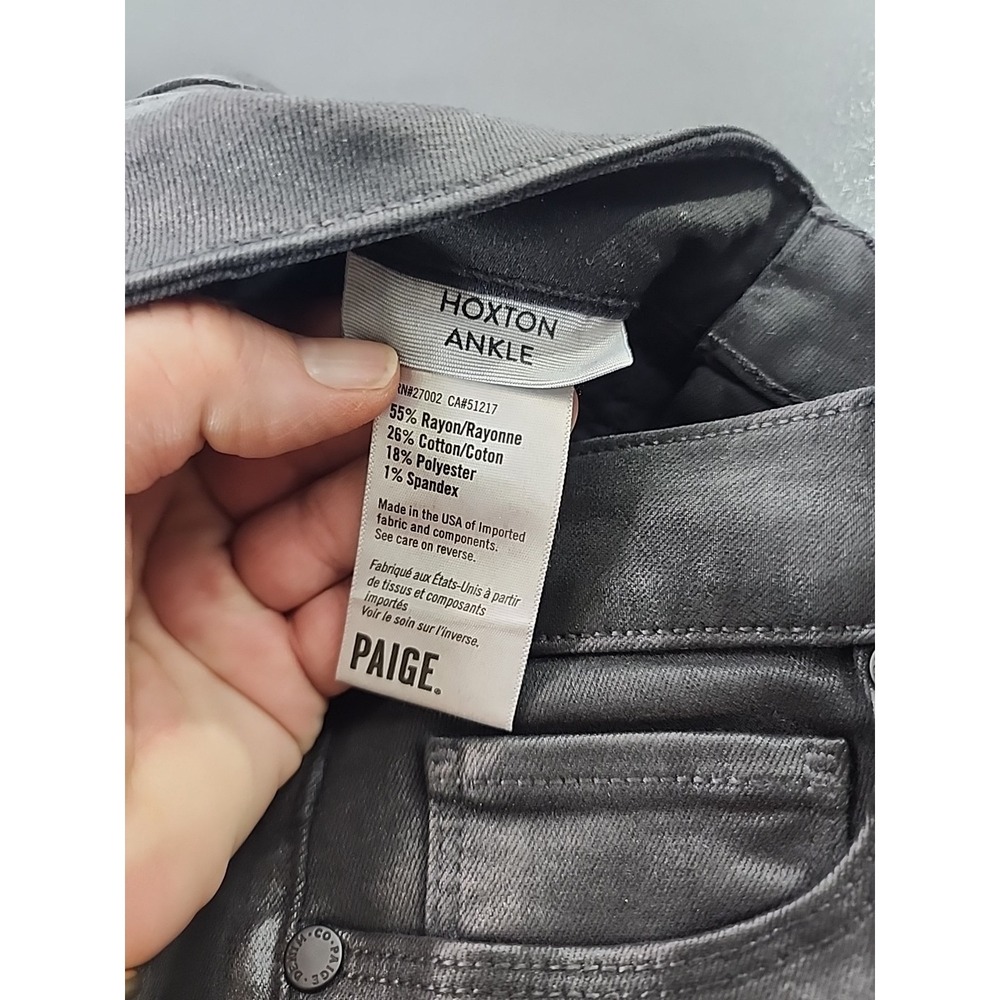Paige Hoxton Straight Leg Ankle Moto Jeans in Black Fog Luxe Coating. 27 - Picture 4 of 10
